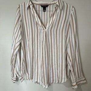 3/$15 Women's Striped Blouse - White and Brown